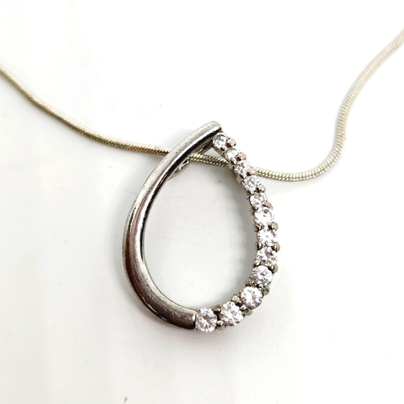 Silver Tone Graduated Cubic Zirconia Open Teardrop Pear Journey Necklace - Picture 1 of 6